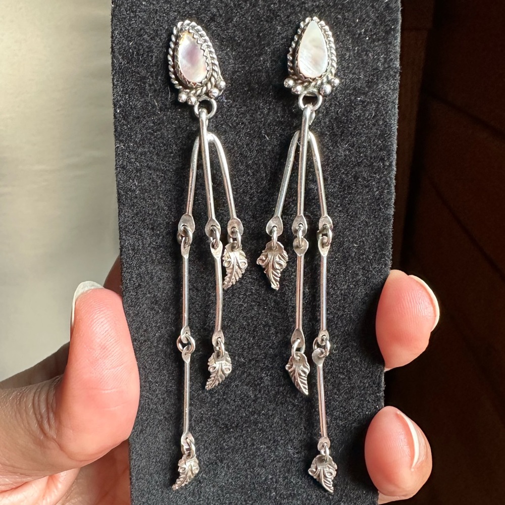 Native American Sterling Pink Mother of Pearl Feather Earrings